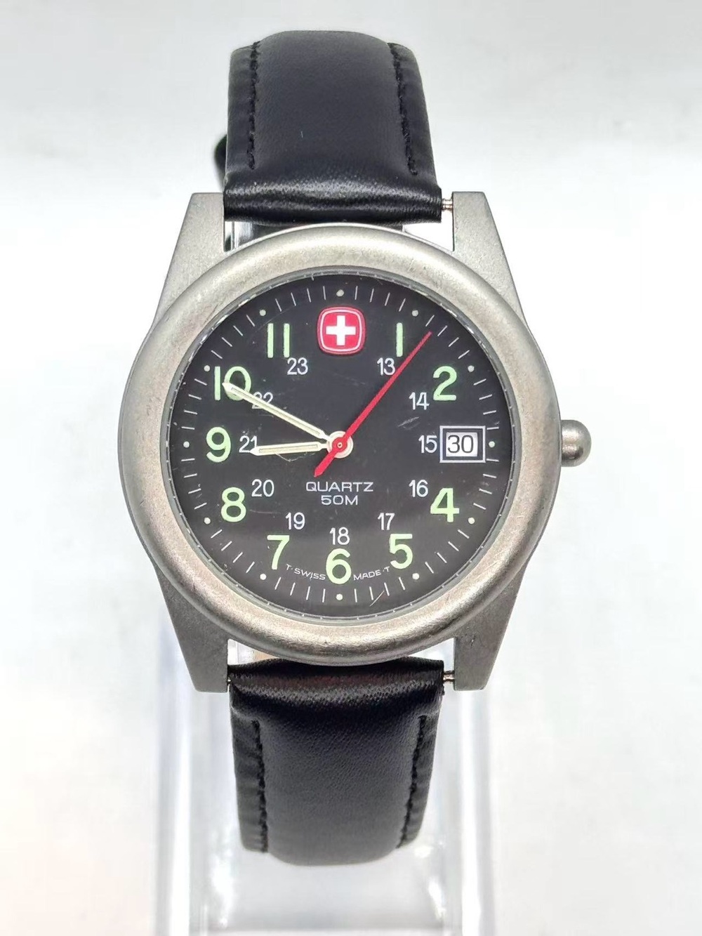 Vintage Wenger Marlboro Women Quartz Watch 36mm Black Dial Date New Battery Runs
